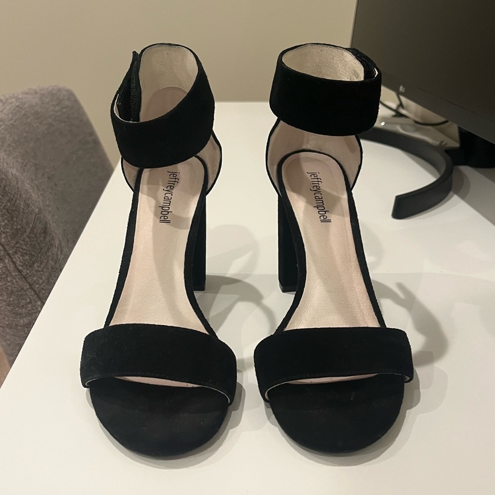 Black Velvet Block Heel Sandal